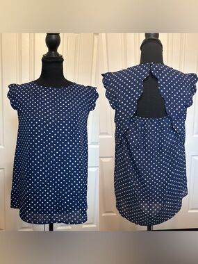 Papermoon Navy Blouse with Gold Dots & Scallop details